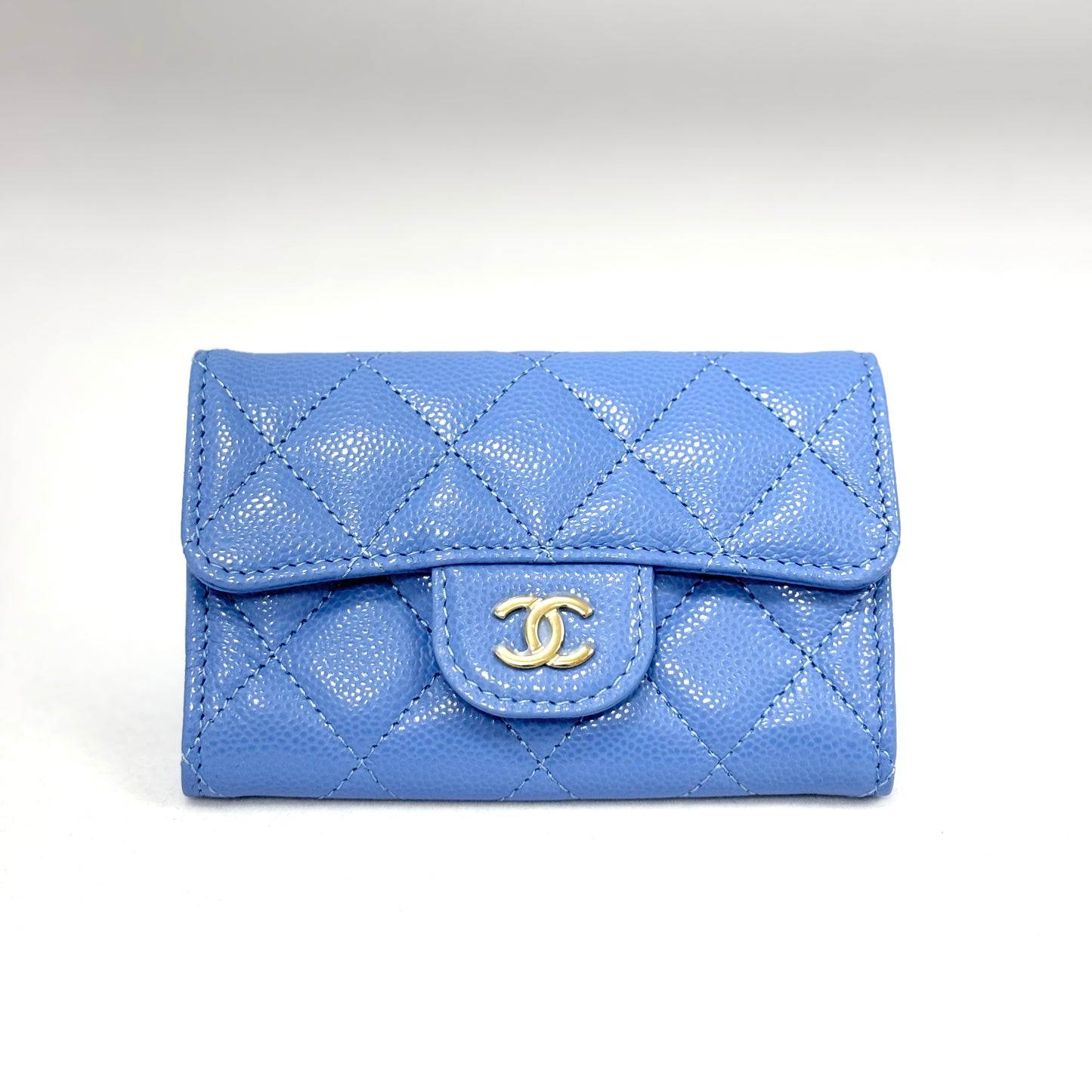 Chanel classic card holder caviar Light Blue/Gold (Brand New) 全新