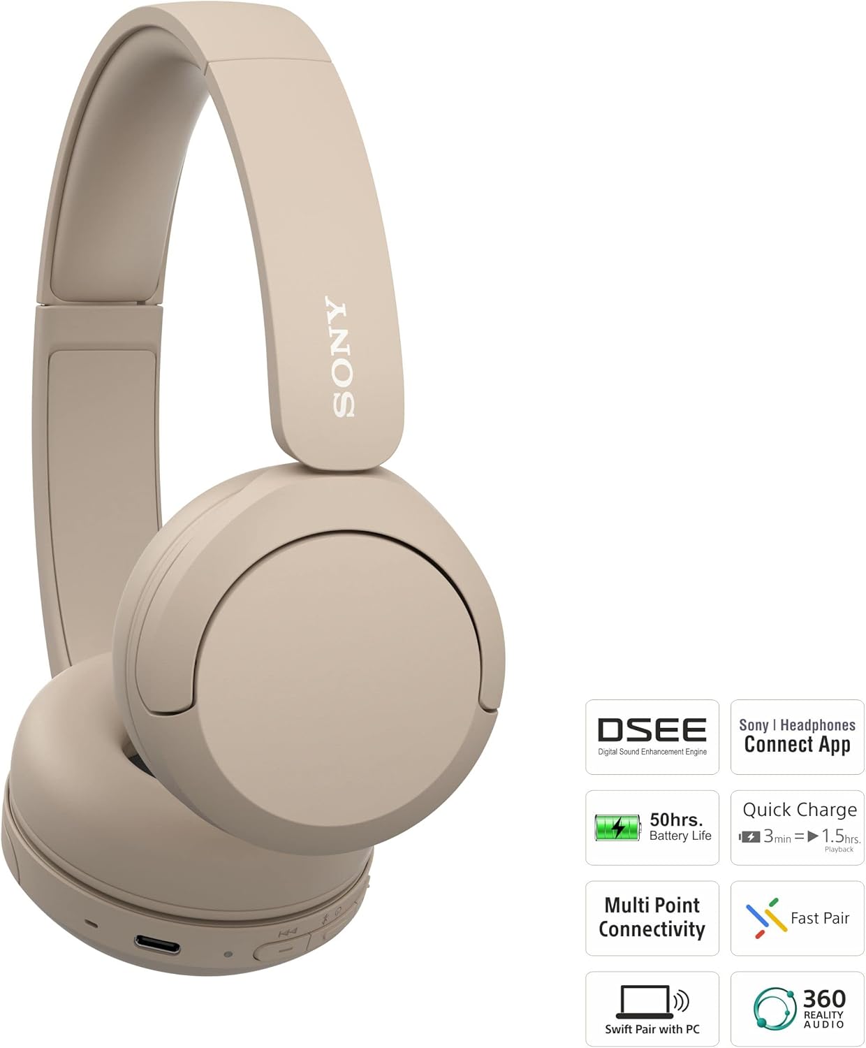 Sony CH520 Wireless Headphone (Beige)