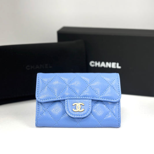 Chanel classic card holder caviar Light Blue/Gold (Brand New) 全新